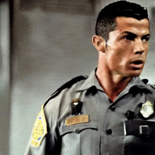 Image similar to movie still portrait of cristiano ronaldo as a police officer in the movie Heat (1995), cinematic, dante spinotti,