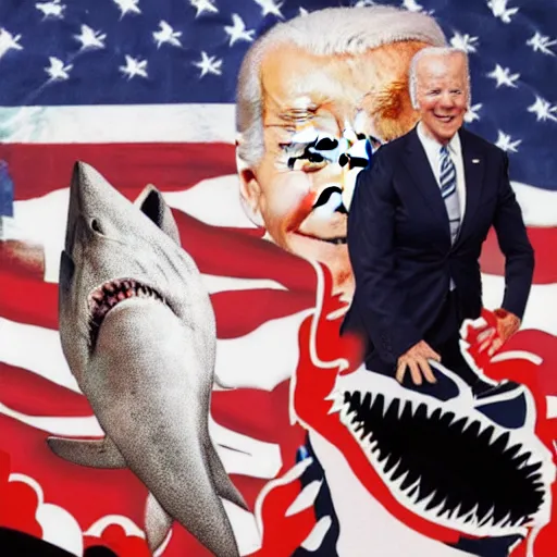 Image similar to joe biden is transforming into a shark, movie poster textless, book cover, professional lighting, well - lit, realism