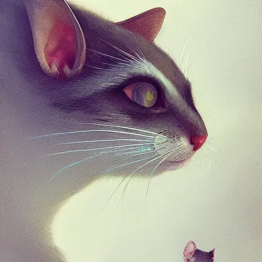 Image similar to hybrid of mouse and cat, half cat - half mouse, digital art, highly detailed, art by george stubbs, jakub rozalski, anton fadeev, james gurney