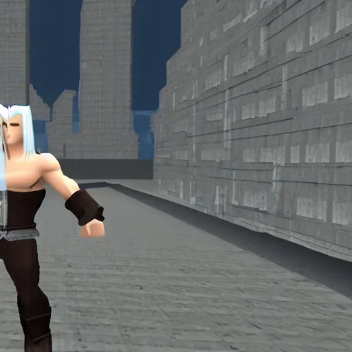 Prompt: a still of sephiroth from final fantasy vil ( 1 9 9 7 ) in roblox ( 2 0 0 6 )