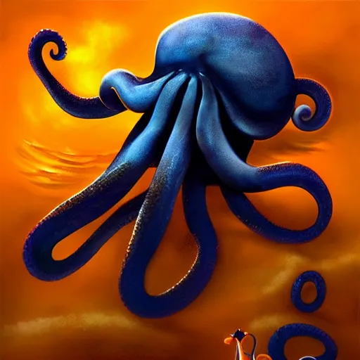 Image similar to a close up of an orange and black octopus, an airbrush painting by cyril rolando, featured on zbrush central, fantasy art, lovecraftian, zbrush, rendered in maya