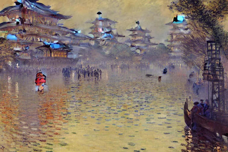 Image similar to kyoto city, painting by gaston bussiere, yoji shinkawa, claude monet