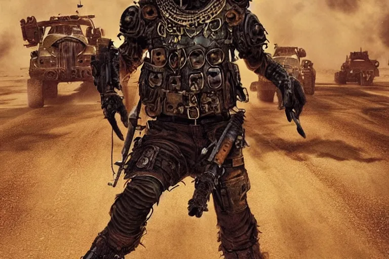 Image similar to a good ol'jaguar fursona ( from the furry fandom ), heavily armed and armored facing down armageddon in a dark and gritty version from the makers of mad max : fury road. witness me.