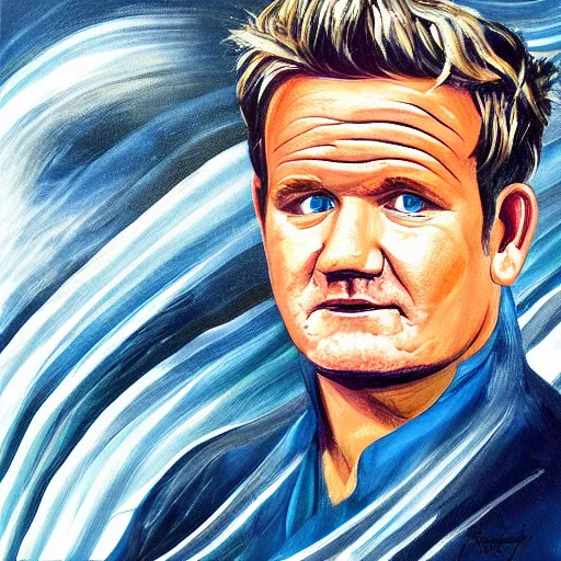 Image similar to a painting of Gordon Ramsey's forehead wrinkles as waves