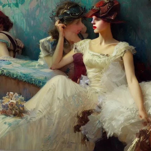 Prompt: a high fashion studio portrait showing effects of social media on teenage girls, painting by gaston bussiere, craig mullins, j. c. leyendecker, dior campaign