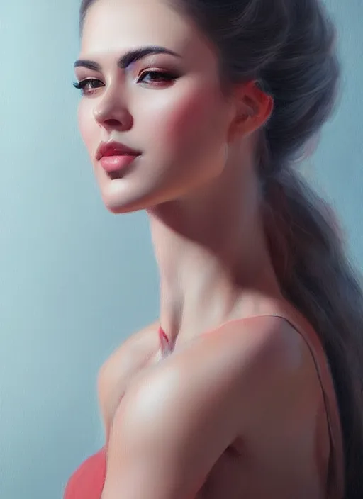 Image similar to full length photo of a gorgeous young woman in the style of stefan kostic, realistic, sharp focus, 8k high definition, insanely detailed, intricate, elegant, art by stanley lau and artgerm