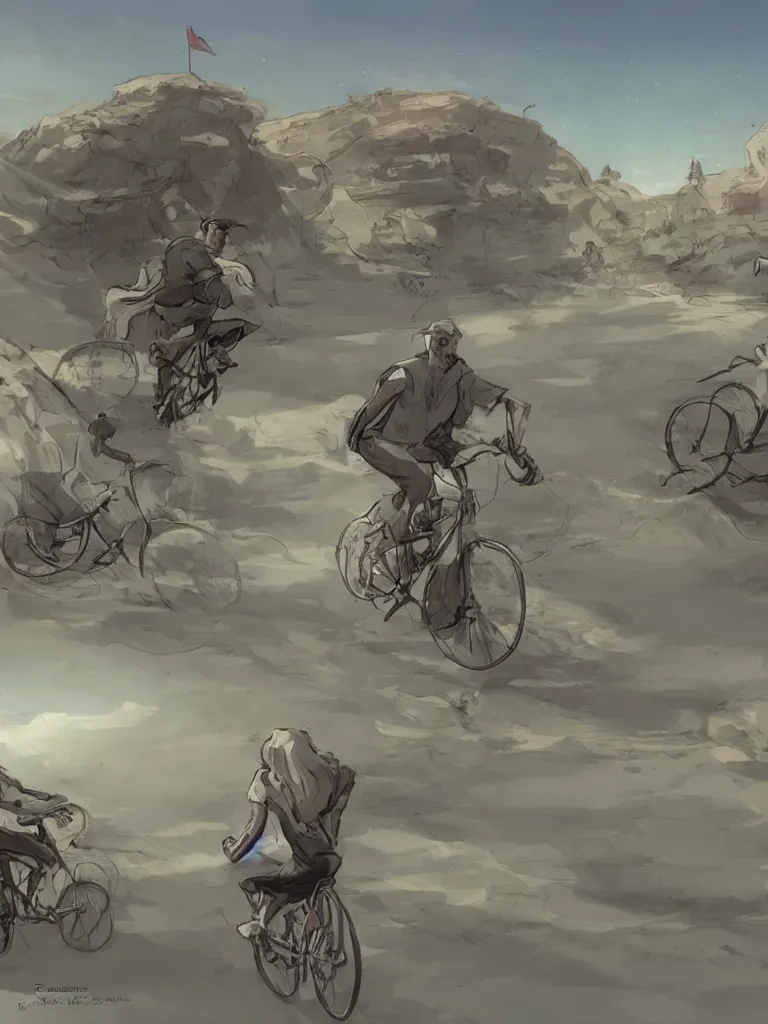 Image similar to riding a bike by disney concept artists, blunt borders, rule of thirds