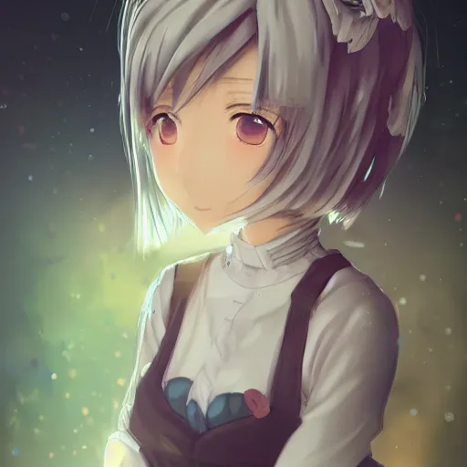 Image similar to advanced full body digital anime art::cute short anime girl + dog hybrid, short white hair, purple watery eyes, full round face :: cinematic lighting, rim lighting, very highly intricately detailed, trending on pixiv :: WLOP, RossDraws, RuanJia, James Jean, Andrei Riabovitchev, Totorrl, Marc Simonetti, Visual Key, and Sakimichan