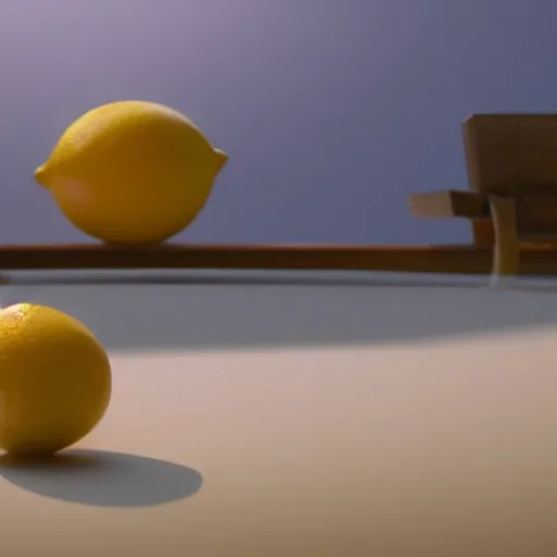 Image similar to a cinematic film still from a 2010 Pixar movie about anthropomorphic lemons, in the style of Pixar, shallow depth of focus