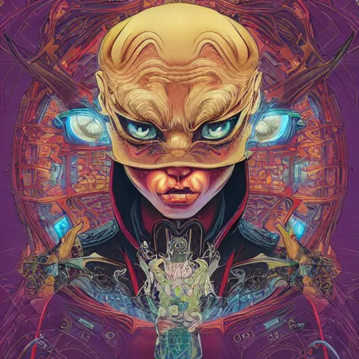 Image similar to portrait of crazy disney character, symmetrical, by yoichi hatakenaka, masamune shirow, josan gonzales and dan mumford, ayami kojima, takato yamamoto, barclay shaw, karol bak, yukito kishiro