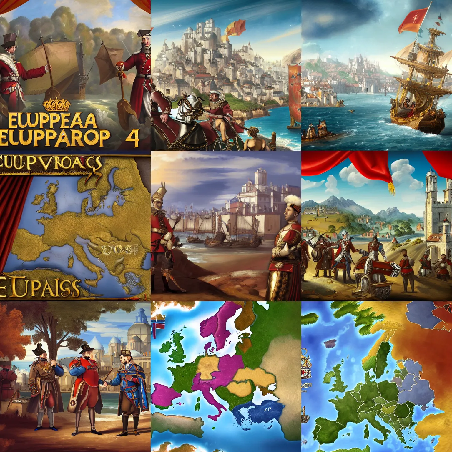 Prompt: Loading screen artwork for the game 'Europa Universalis IV'