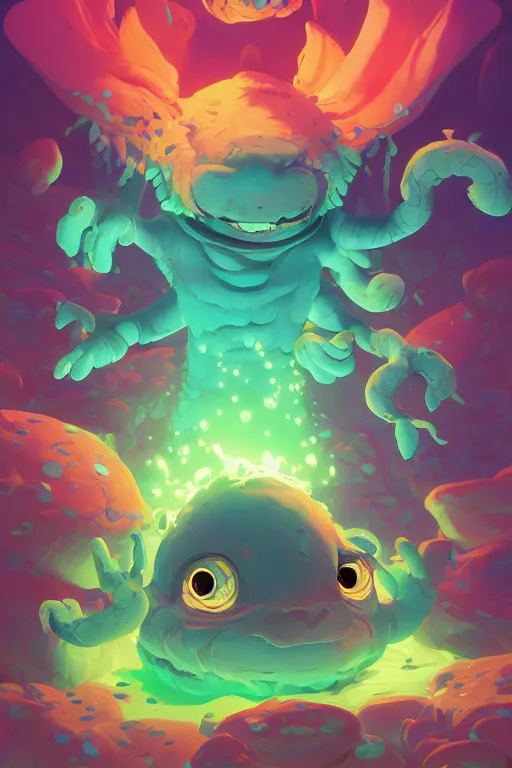 Image similar to smurf ghost creature animal sushi cristal very big eye roots cactus elemental flush of force nature micro world fluo fishscale, behance hd by jesper ejsing, by rhads, makoto shinkai and lois van baarle, ilya kuvshinov, rossdraws radiating a glowing aura global illumination ray tracing hdr