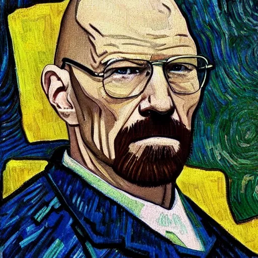 Prompt: painting of Walter white by Vincent Van Gogh. Realistic, hyperdetailed