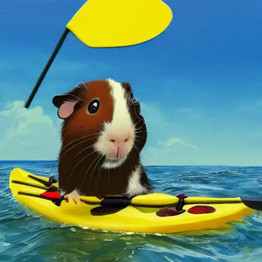 Prompt: a guinea pig paddling a kayak in the style of Studio Ghibli