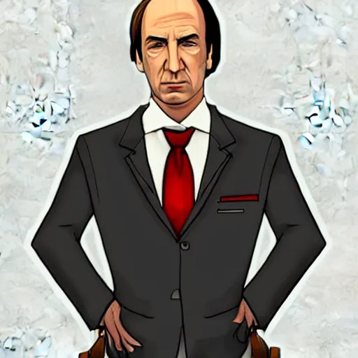 Image similar to Saul Goodman from Better Call Saul as a GTA character portrait, Grand Theft Auto, GTA cover art