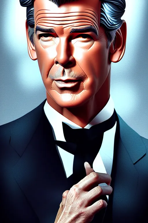 Image similar to Pierce Brosnan as James Bond, digital art by Artgerm and beeple and WLOP