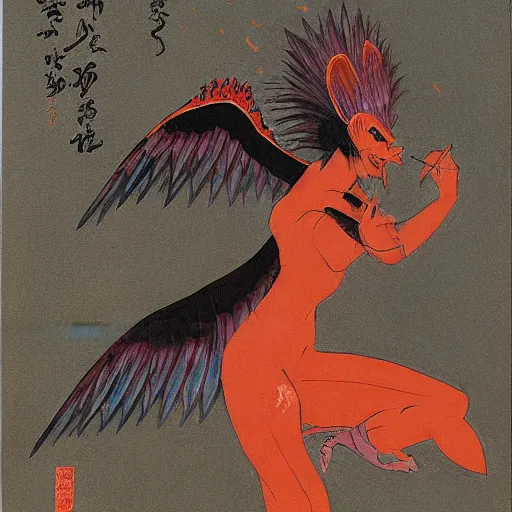 Prompt: Lava harpy, painting by Yoshitomo Nara