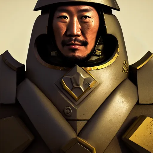 Prompt: Portrait of Genghis Khan as a soldier from Battlefield 2042, futuristic gear, futuristic armor, octane render, cyborg, trending on ArtStation, 16k