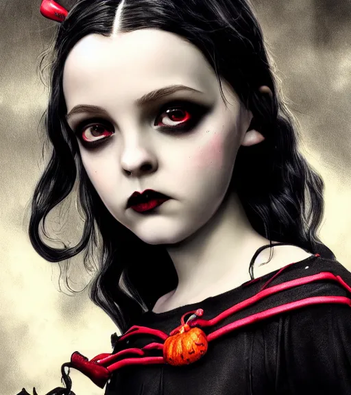 Prompt: an epic fantasy comic book style portrait painting of an extremely cute and adorable very beautiful victorian gothic noir wednesday addams crow girl, unreal 5, daz, hyperrealistic, octane render, cosplay, rpg portrait, chiaroscuro, dynamic lighting, intricate detail, harvest fall vibrancy, cinematic