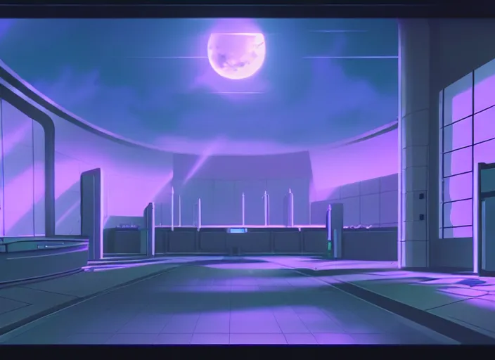 Prompt: a matte painting of a vast sci - fi lab, vaporwave aesthetic, toei animation background, sharp details, cinematic color grading, spooky, halloween