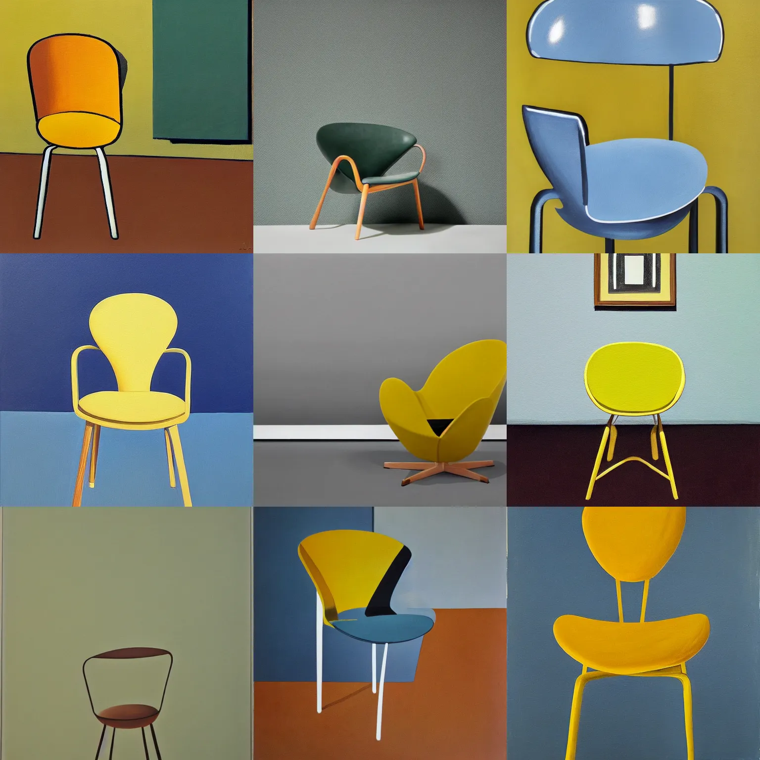 Prompt: A painting by Arne Jacobsen of a chair in the form of a banana