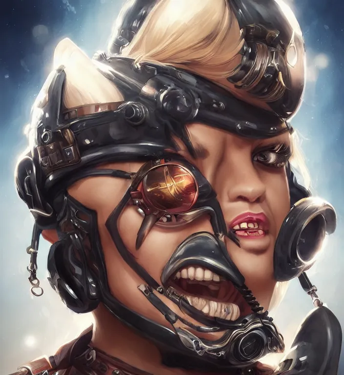 Image similar to a portrait of a space pirate with neon teeth, retro, steampunk, smooth, sharp focus, concept art by artgerm