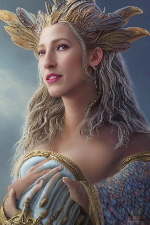 Image similar to A fantasy book style portrait painting of a hybrid, Blake Lively, Anya_Taylor-Joy, Cory Chase, as a Mystical Valkyrie, Anubis-Reptilian, Atlantean Warrior, François Boucher, Oil Painting, unreal 5, DAZ, hyperrealistic, octane render, Regal, Refined, Detailed Digital Art, RPG portrait, William-Adolphe Bouguereau, Michael Cheval, Walt Disney (1937), Steampunk, Volumetric Golden dappled dynamic lighting, Highly Detailed, Cinematic Lighting, Unreal Engine, 8k, HD