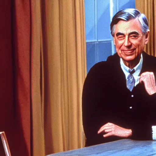 Prompt: Mr. Rogers sitting next to Elvira 8k hdr