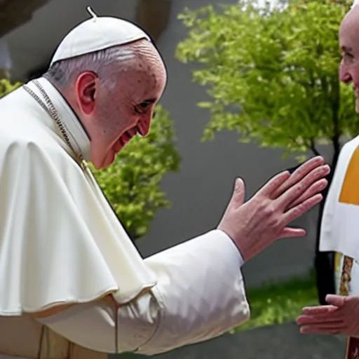 Image similar to pope francis visits animal crossing village with his popecar