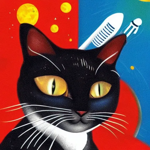 Prompt: a cat on a rocket in outerspace going to mars