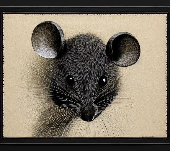 Image similar to a hyper-detailed portrait of a unique animorphic computer mouse by Craig Mullins; a computer mouse that looks like the real animal mouse; trending on artstation; 90mm; f/1.4