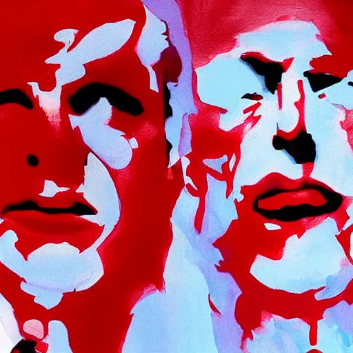 Prompt: Emmanuel Macron painting abstract art in American Psycho (1999)