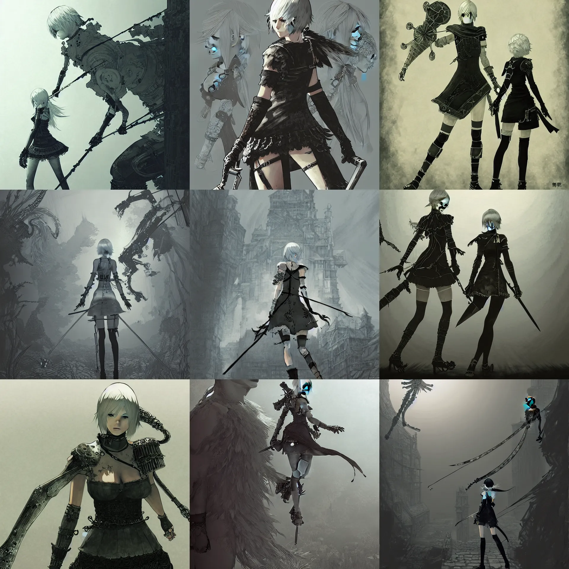 Prompt: Nier illustrated by Akihiko Yoshida, concept art, highly detailed, digital artwork