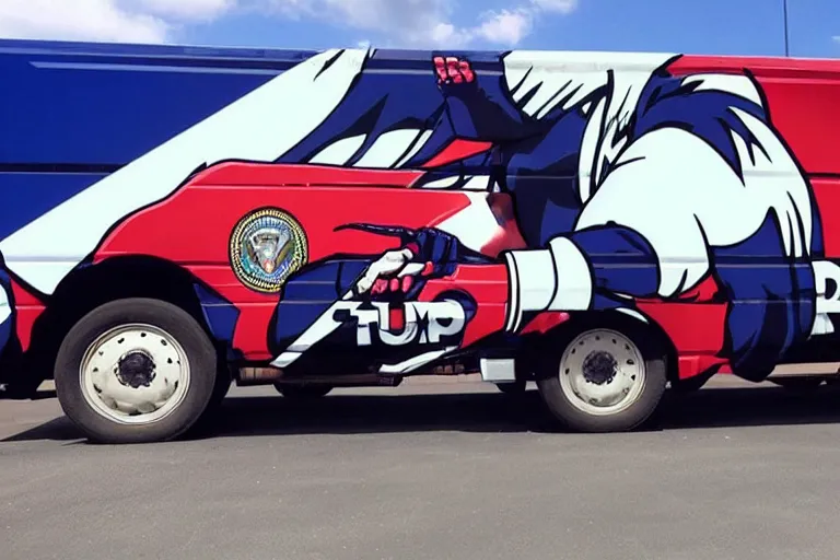 Image similar to trump-truck-wrap-side-shot, anime, anime, anime