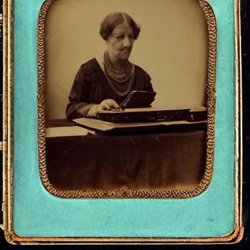 Image similar to Nan in 1910 using an laptop, daguerreotype photo, HD