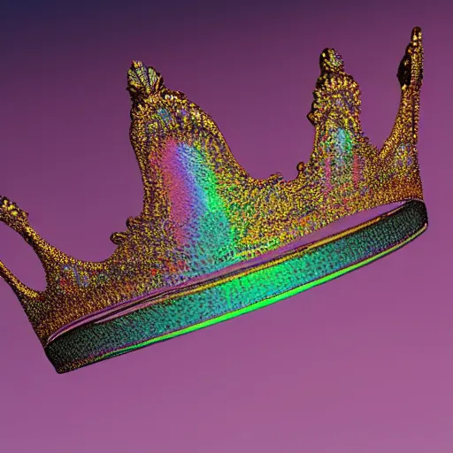 Prompt: An unrealistic 3D render of an iridescent crown, Dribbble 8k
