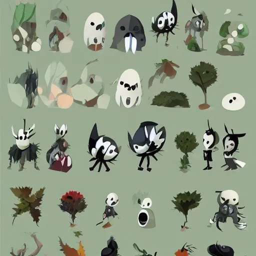 Prompt: different folliage and plataforms kitbash scenario game asset pack to kitbash. PNG, vector art, separated, transparent background, 4k, spritesheet Ori and the blind, Hollow knight, dog's, sotn, blasphemous, side scrolling. forest. Ghibli studio