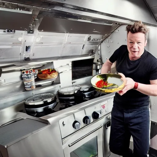 Prompt: jamie oliver cooking in space