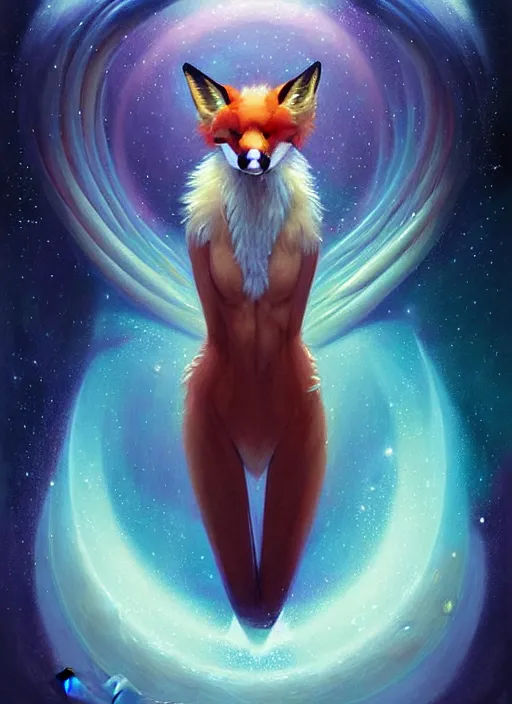Image similar to symmetry!! virgo the fox!!!! highly detailed, high contrast, light reflection, trippy, nebula, trending on art station by artgem, by peter mohrbacher, by wlop, by ruan jia