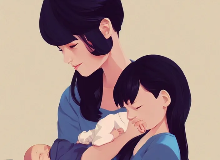 Prompt: a mother is cradling her newborn baby. clean cel shaded vector art. shutterstock. behance hd by lois van baarle, artgerm, helen huang, by makoto shinkai and ilya kuvshinov, rossdraws, illustration, art by ilya kuvshinov