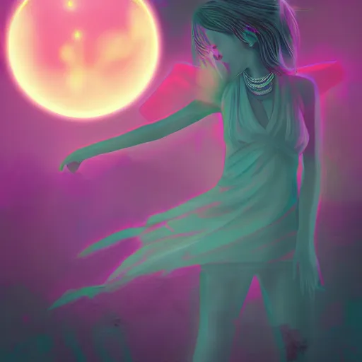 Prompt: a girl is dancing in the moonlight, accidentally summoning a demon, digital art