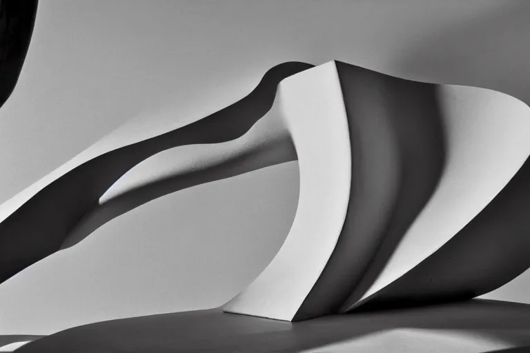 Image similar to a black and white photo of a sculpture, an abstract sculpture by jean arp and isamu noguchi, zbrush central, precisionism, henry moore, marble sculpture, biomorphic