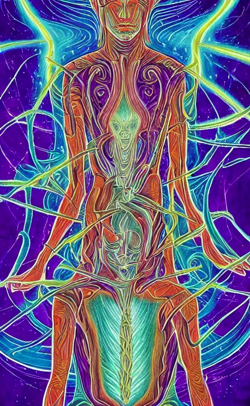 Image similar to astral projection in the style of alex grey