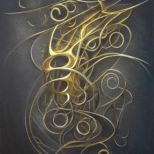 Prompt: award - winning painting, abstract, gold and silver shapes, elegant, luxurious, beautiful, lovecraftian, beksinksi, chiaroscuro