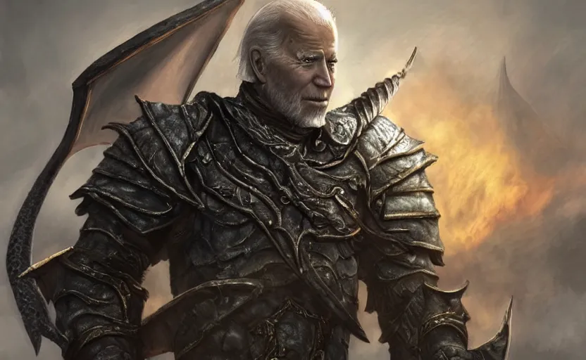 Image similar to joe biden as the dragonbord in skyrim, digital art