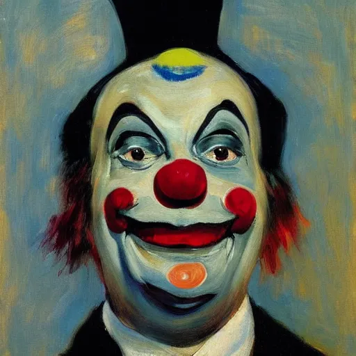 Image similar to a painting of a clown, by george luks