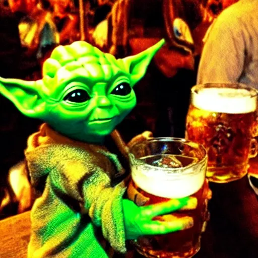 Prompt: “Baby yoda and Groot drinking beer at Oktoberfest , cinematic lighting”