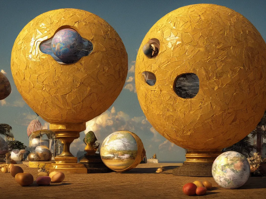 Image similar to 3 d render, sunlight study, the universe is a spheroid region 7 0 5 meters in diameter, art nouveau, by cornelis de heem and ( ( ( ( ( lisa frank ) ) ) ) ), 8 k, sharp focus, octane render