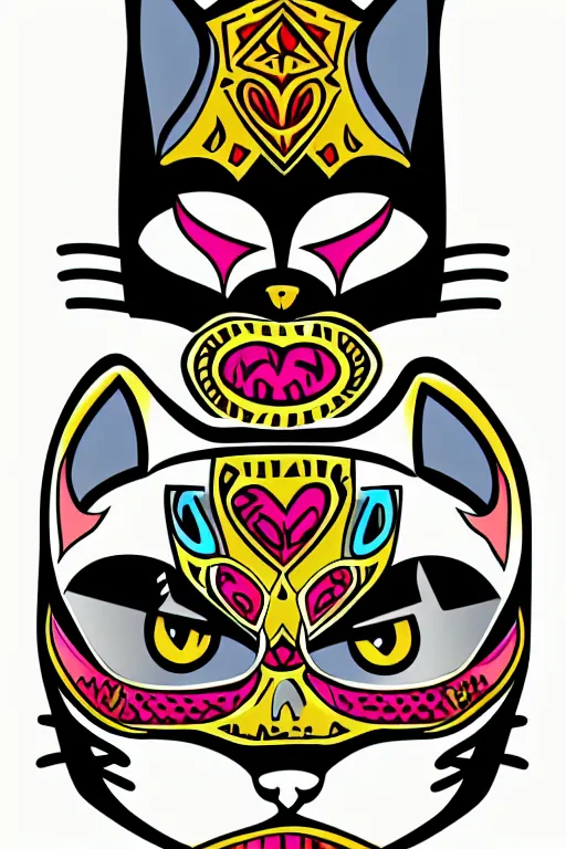 Image similar to Portrait of a cat as a Mexican wrestler in a mask, sticker, colorful, illustration, highly detailed, simple, smooth and clean vector curves, no jagged lines, vector art, smooth