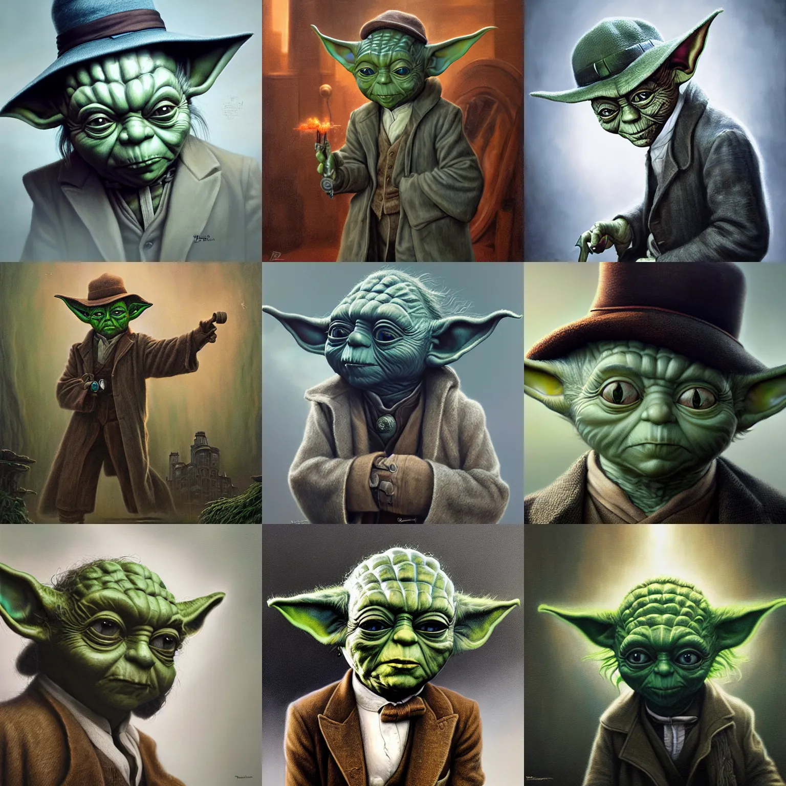 Prompt: a detailed photo of Yoda wearing Peaky Blinders suit, by Tomasz Alen Kopera and Peter Mohrbacher, 8k